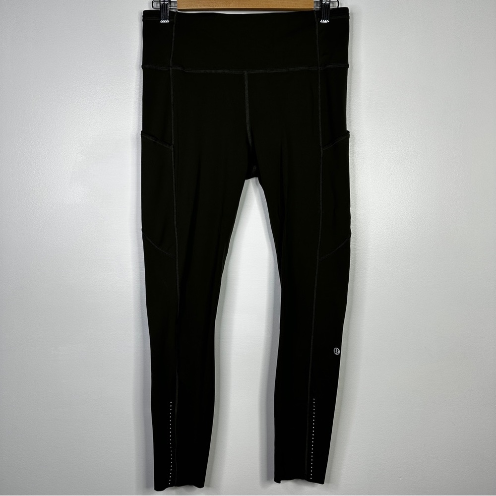 Lululemon Fast n Free Speed Leggings Side Pockets olive green size 10 28”